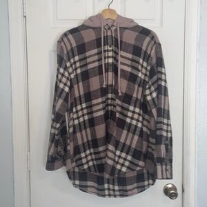 american eagle sherpa lined hooded flannel shacket